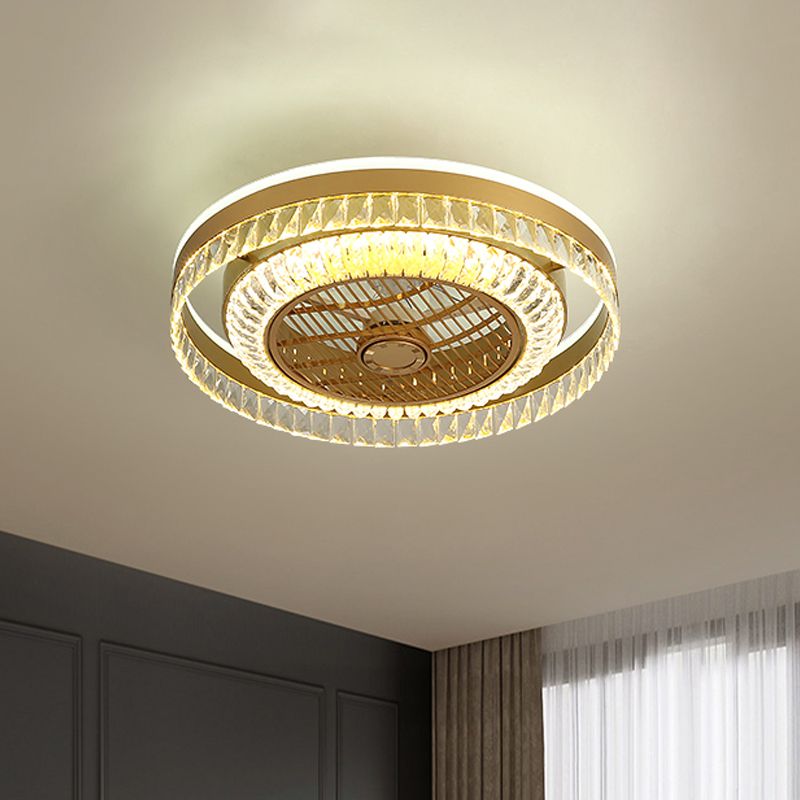 Runde Wohnzimmer Deckenlüftungslampe Kristall Block LED Modernist 4 Blades Halbflush -Licht in Gold, 23,5 "W.