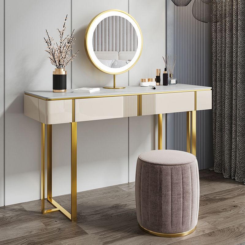2-Drawer Vanity Makeup Table Set Vanity Stool in White - 29.53" H
