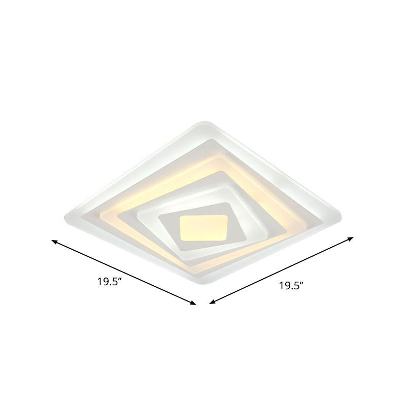 Square/Rectangle Thin LED Ceiling Fixture Contemporary Acrylic White Spiral Design Flush Mount Lamp in Warm/White Light, 19.5"/35.5"/47" W