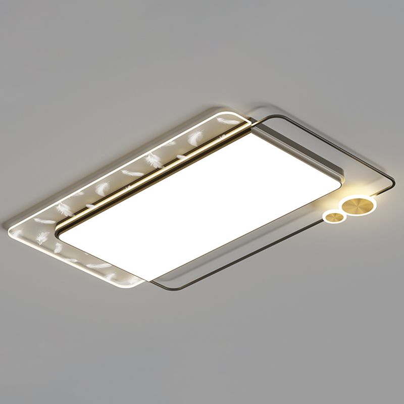 Modern Creative LED Feather Ceiling Light Wrought Iron Geometric Flush Mount with Acrylic Shade