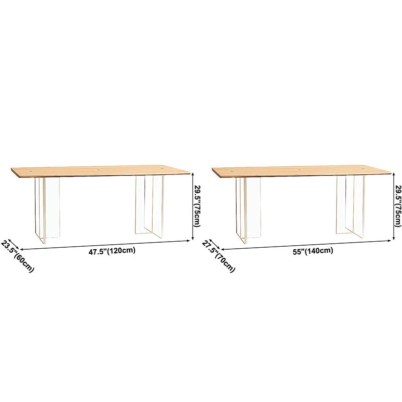 Modern Pine Solid Wood Table Rectangle Dining Table with Acrylic Double Pedestal Base