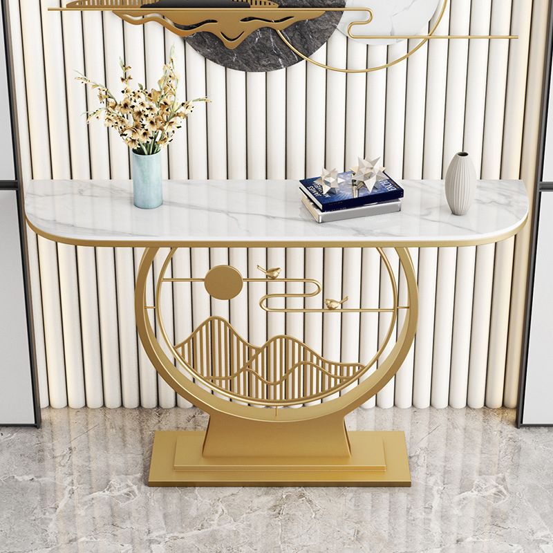 11" Wide Glam Stone Console Table Half Moon Console Sofa Table for Hall