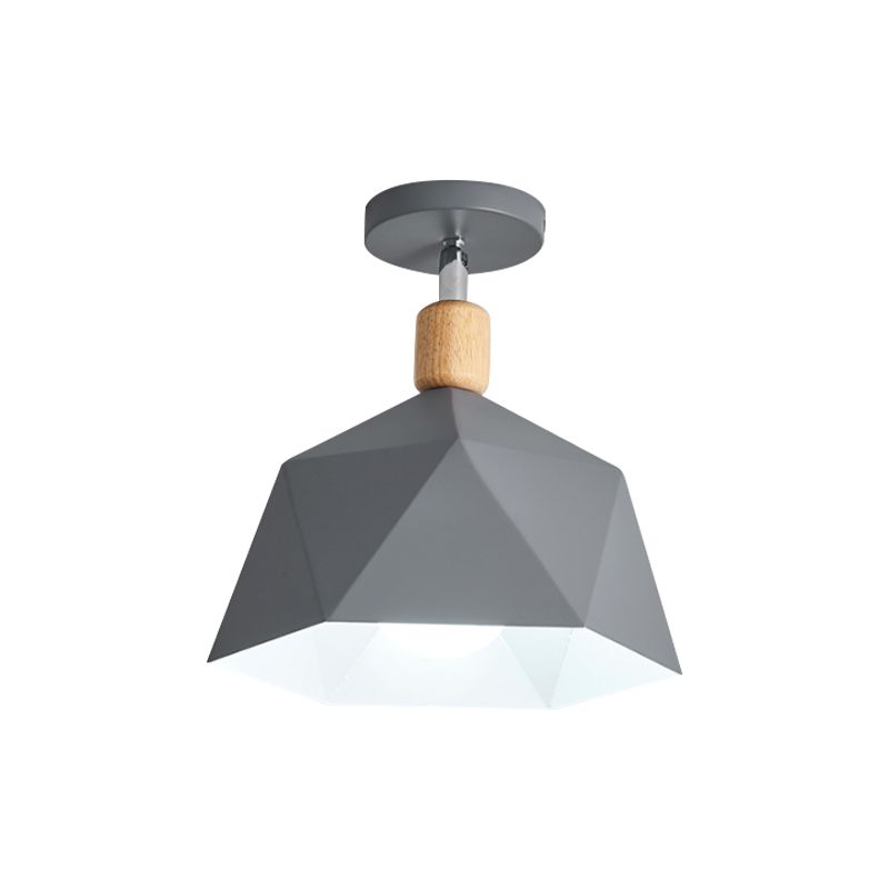 Lámpara de montaje en techo giratoria Macaron de 1 bombilla metálica semi empotrada Polygon Corridor en verde/gris/blanco con detalles en madera