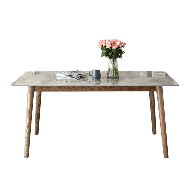 Mid-Century Sintered Stone Dining Table Gray Rectangle Dining Table for Kitchen