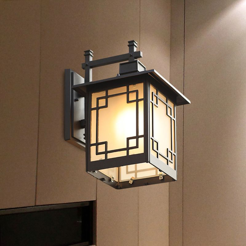 1-Kopf-Open-Bottom-Leuchter-Land-Messing/Schwarz-Finish Opal Frosted Glaswand montiertes Lampenvorrichtung