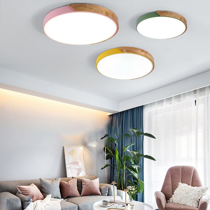 Round Shape Ceiling Lamp Modern Macaroon Iron 1 Light Flush Mount for Living Room Study