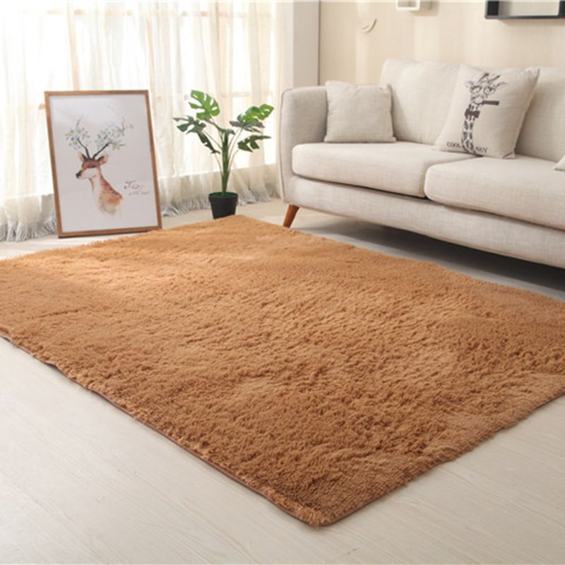 Alfombra de dormitorio redondea área de pelusa sólida poliéster alfombra de interior resistente a manchas casuales
