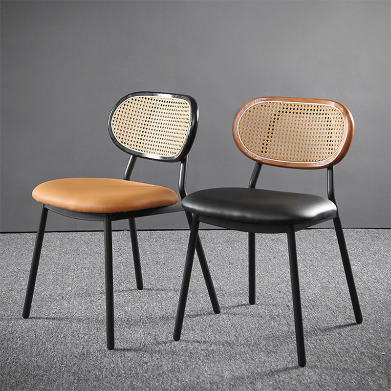 Glam Style PU Leather Chair Cane Back Armless Dining Chair for Indoor