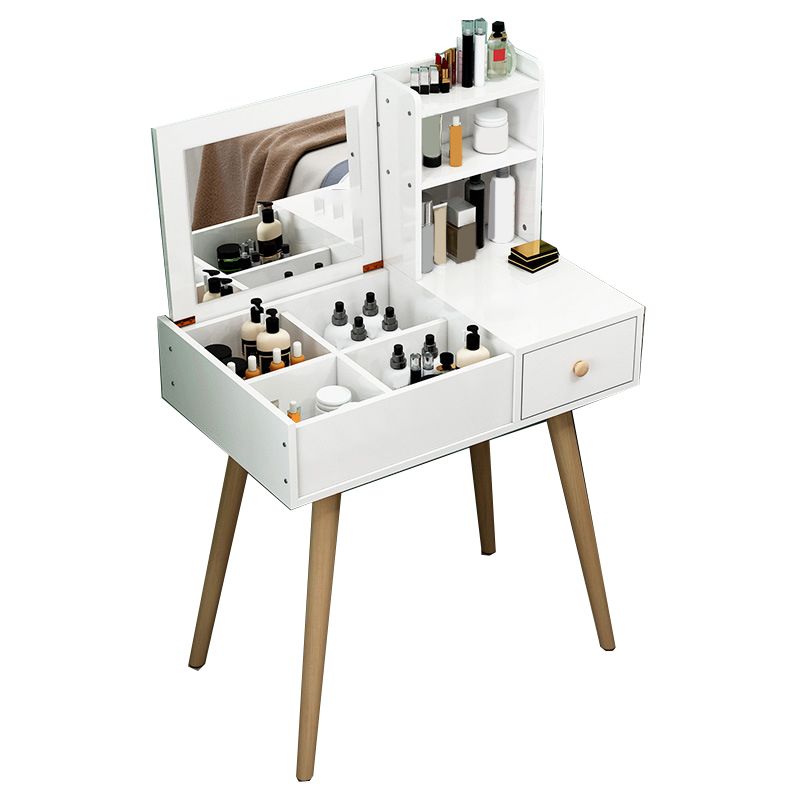 White Wood-based Panel Countertops Solid Wood Legs with Storage Racks and Dressing Tables