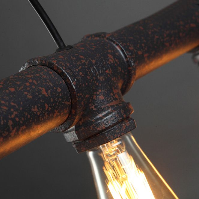 Linear Shape Pendant Light Modern Style Metal 5 Lights Hanging Lamp in Black/Rust