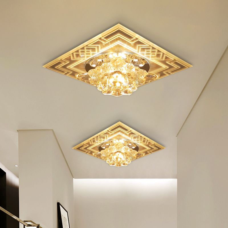 Floral Design Flushmount Light Minimalist Clear Crystal LED Balcony Close to Ceiling Lamp