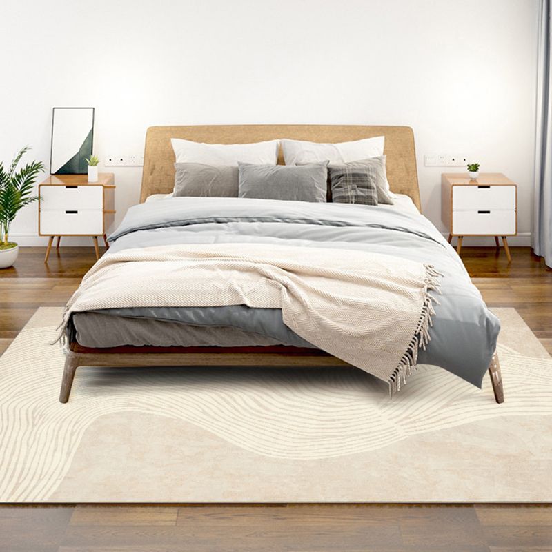 Apricot Tone Modern Area Carpet Polyester Stripe Printing Indoor Rug Anti-Slip Backing Carpet for Living Room