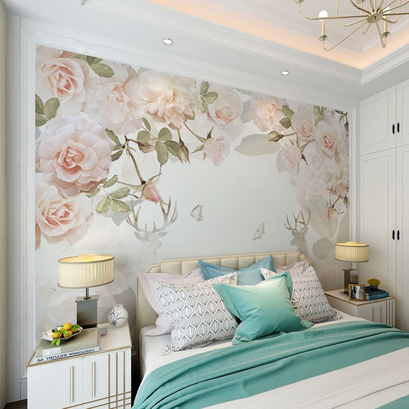 Pastel Pink Contemporary Wall Mural Personalized Size Blossoming Rose Wall Art for Accent Wall