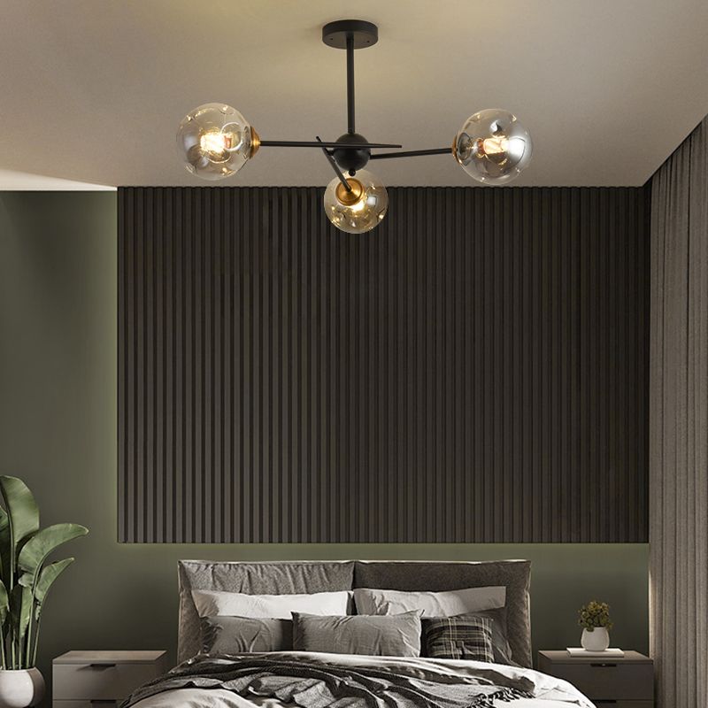 Modern Style Chandelier Light Fixture Globe Shape Glass Hanging Light for Living Room