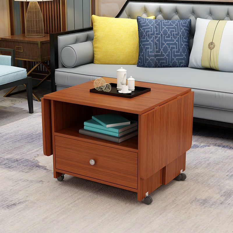 Rectangular Coffee Table Wooden Folding Cocktail Table with Casters