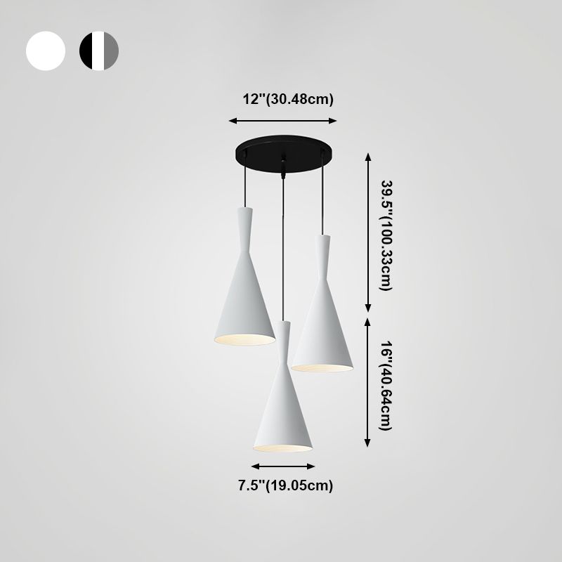 Forme de cône en métal Lumières suspendues modernes style 3 lumières suspendues à la chambre à coucher