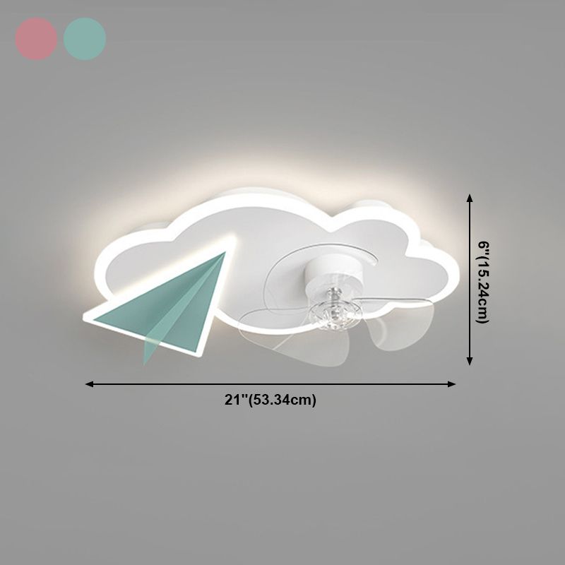 Cloud Semi Flush Mount Ceiling Lamp Cartoon Bedroom LED Ceiling Fan Light