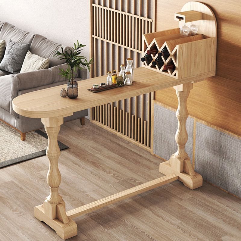 Trestle Base Bar Table Contemporary Solid Wood Bar Dining Table with Wine Rack