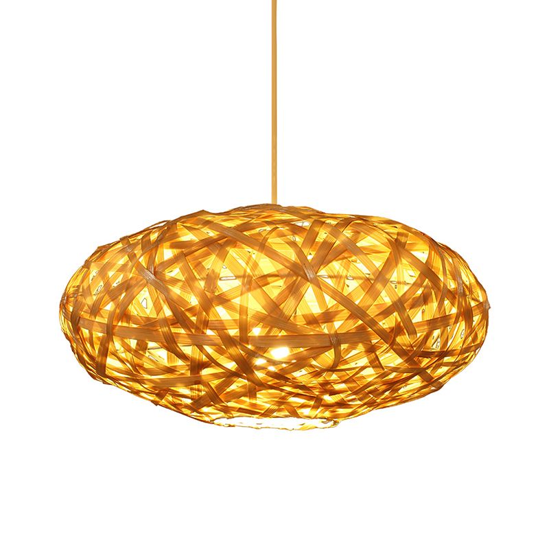 Ovale Bambus Deckenlampe Japanisch 1 Kopf Beige Hanges Leuchte für das Restaurant