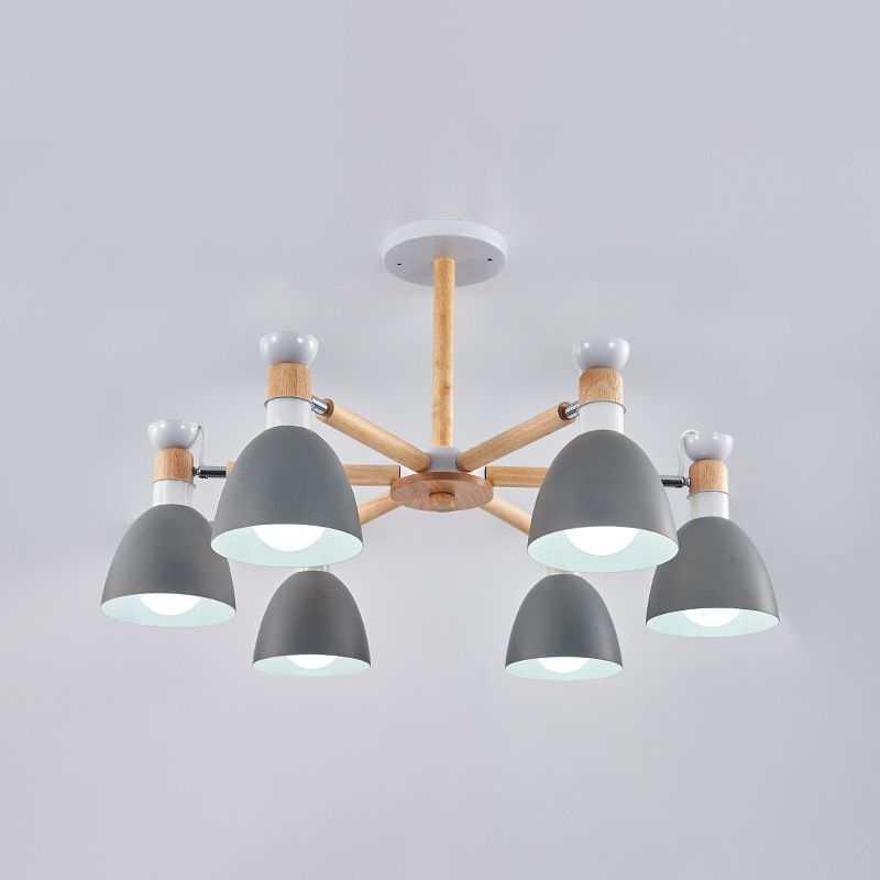 Macaron Style Bell Chandelier Lighting Metal Bedroom Hanging Light avec une tige en bois