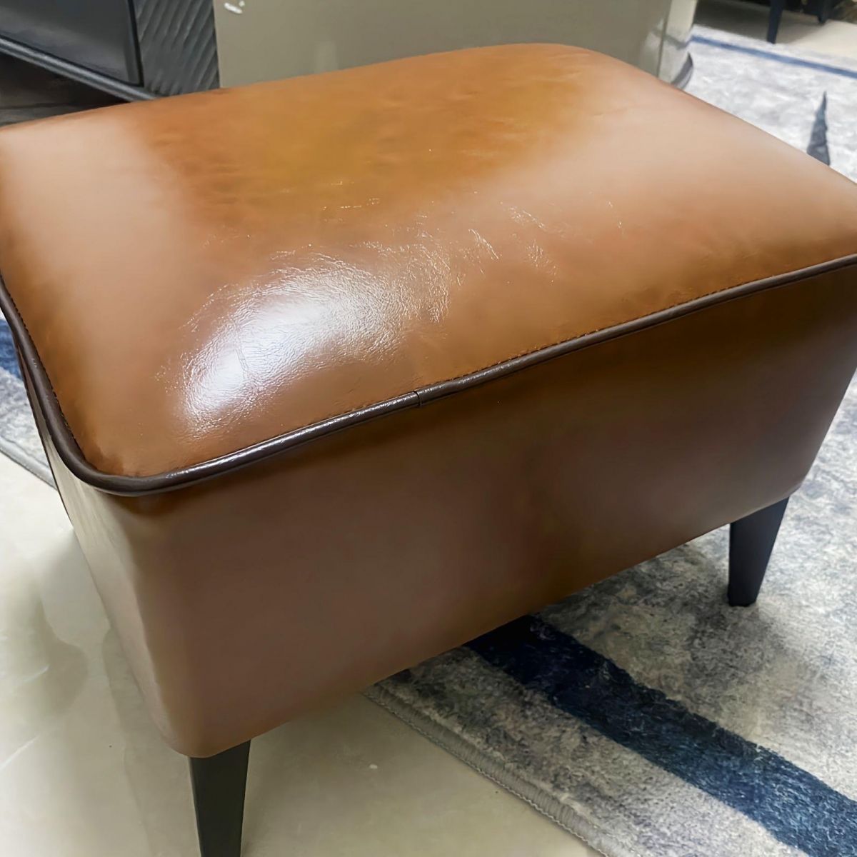 Mid Century Modern Pouf Ottoman Faux Leather Rectangle Ottoman with Chair Legs
