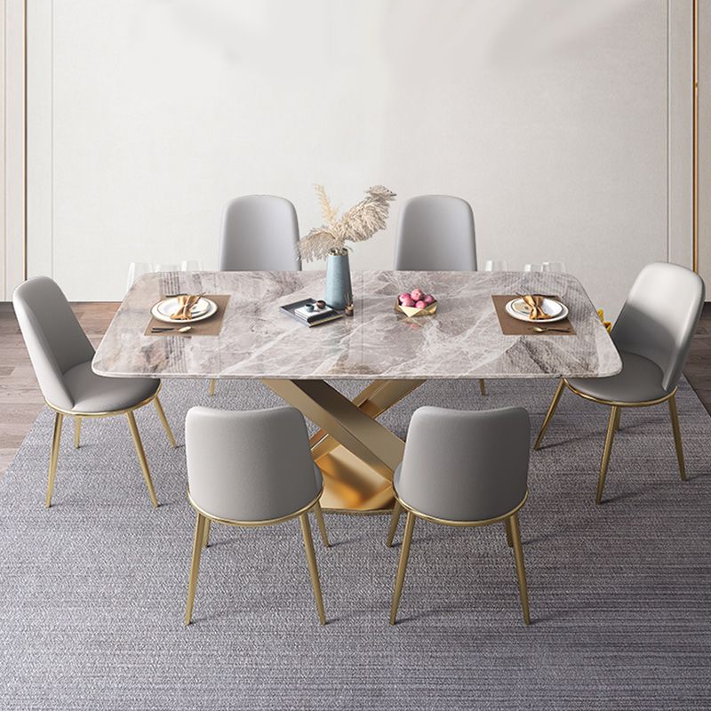 Modern Rectangle Dining Table Glossy Grey Stone Top Table for Home