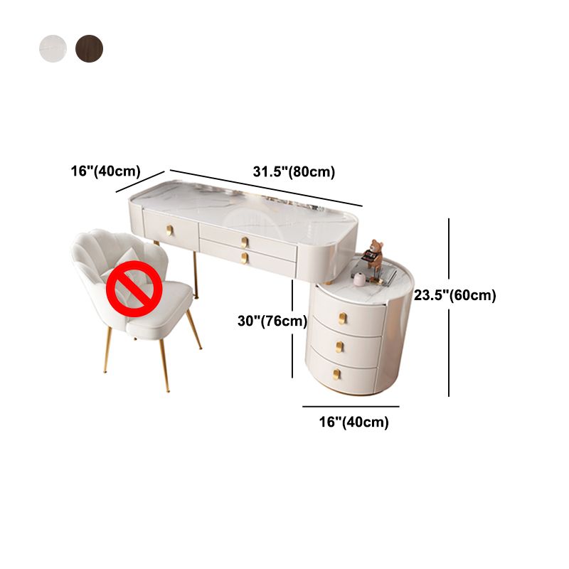 Contemporary Wood Vanity Dressing Table Set Glass/Slate Top Makeup Counter