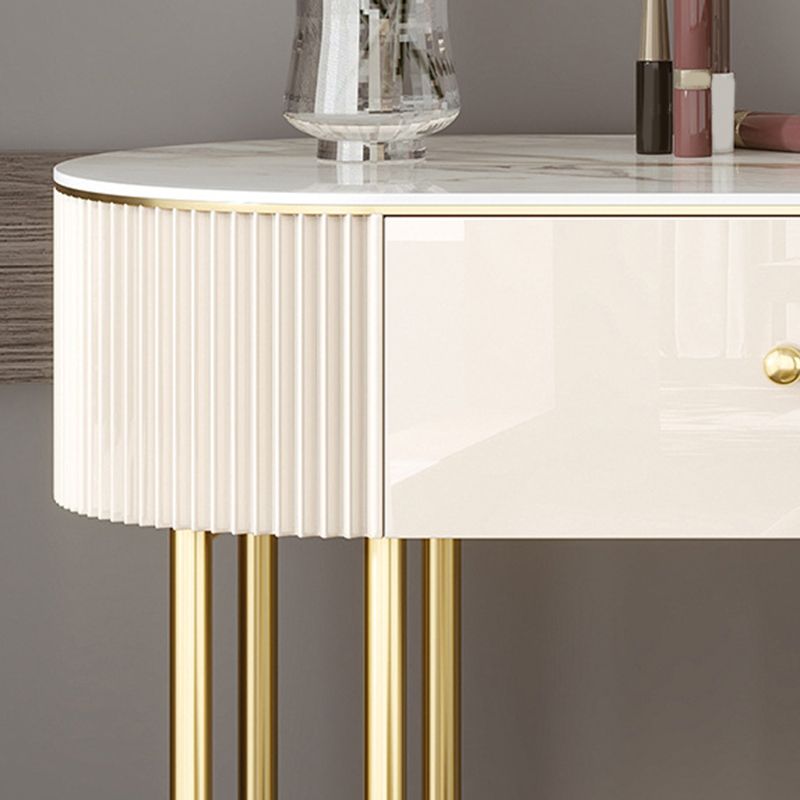 Luxurious Stone Vanity Table with Drawers 30.7" H Makeup Dressing Table Stool Set in Beige