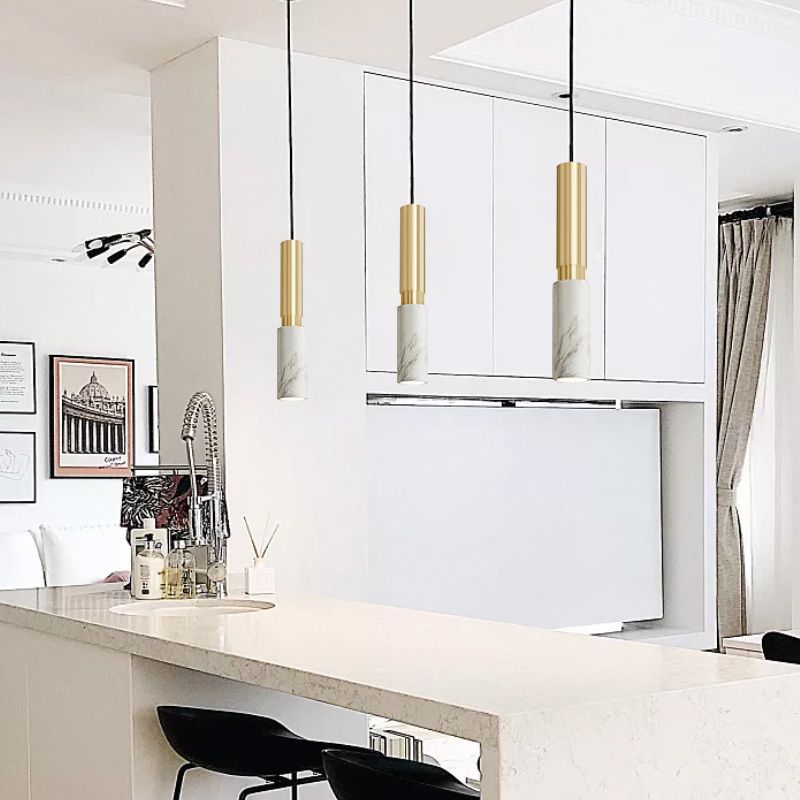 Minimalism Hanging Ceiling Light Marble 1-Light Cylinder Ceiling Pendant Light