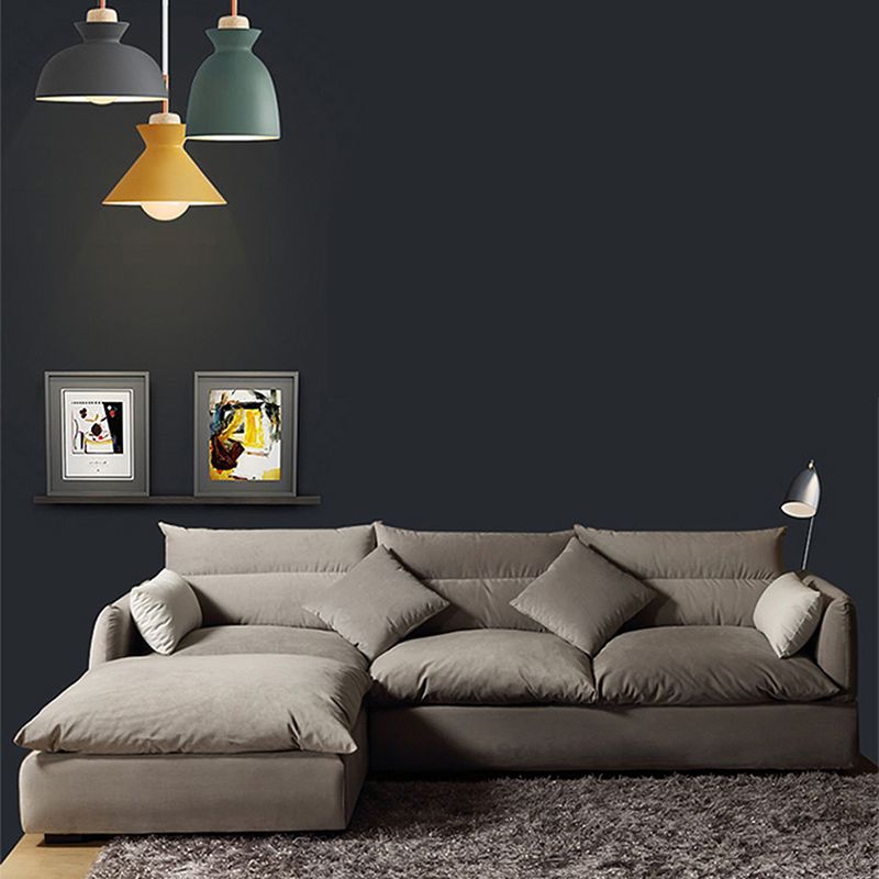 Square Arm Light-grey Contemporary Velvet L-Shape Sofa for Living Room
