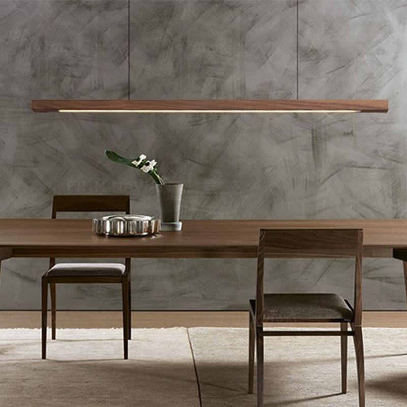 Modern Wood Island Lamp Linear 1-Light Restaurant LED Pendant Light with Acrylic Shade