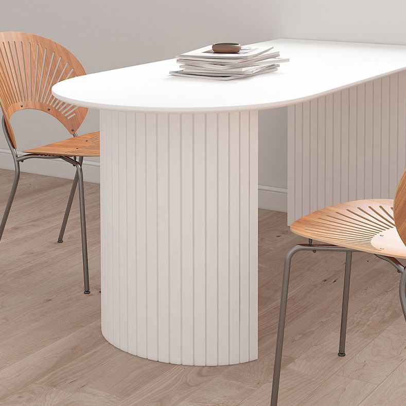 Stone Top Table Contemporary Dining Table with Sled Base in White