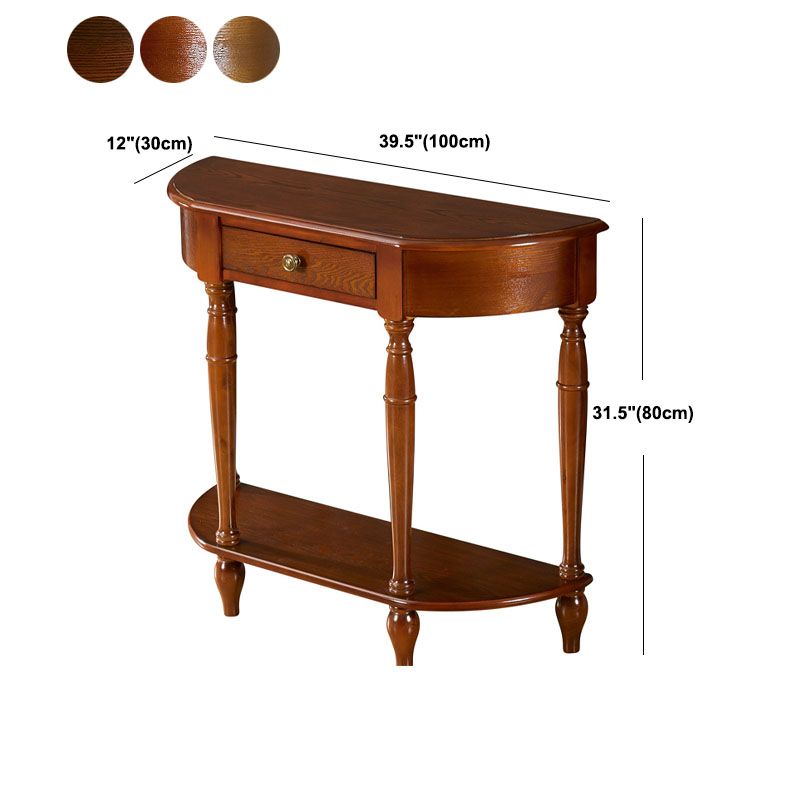 Rubbered Wood Half Moon Console Table Mid-Century Modern Accent Table for Hall