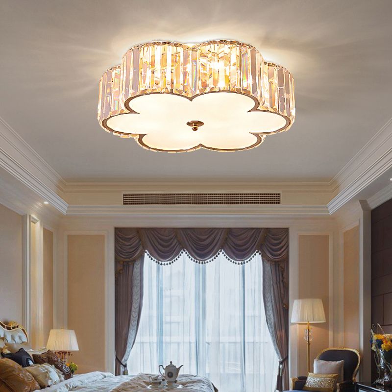 Einfache Art 6-Licht Deckenbefestigung Champagner Blume Flush Mount Licht mit Kristall Schatten