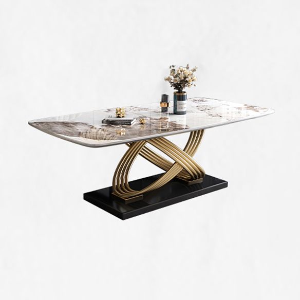 Modern Sintered Stone Dining Room Set with Rectangle Table and Metal Base Dining Table Furniture