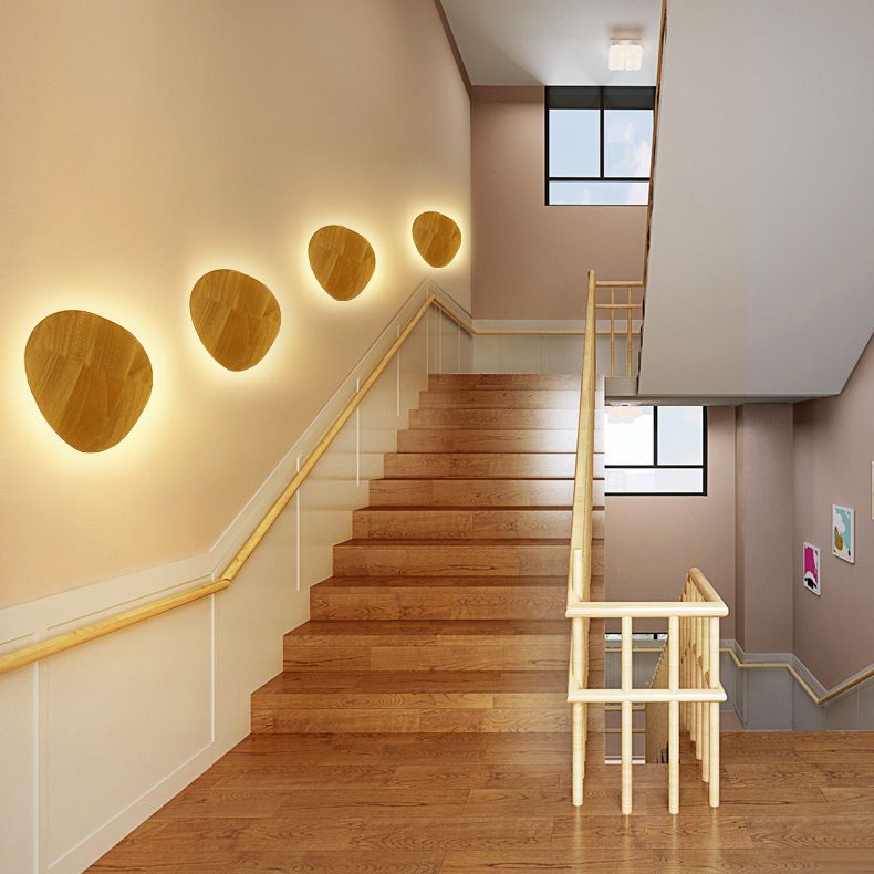 Blockfarbe kreisförmige Wandleuchten im modernen prägnanten Stil schmiedeeisere LED -Wandlampe mit Holzschatten