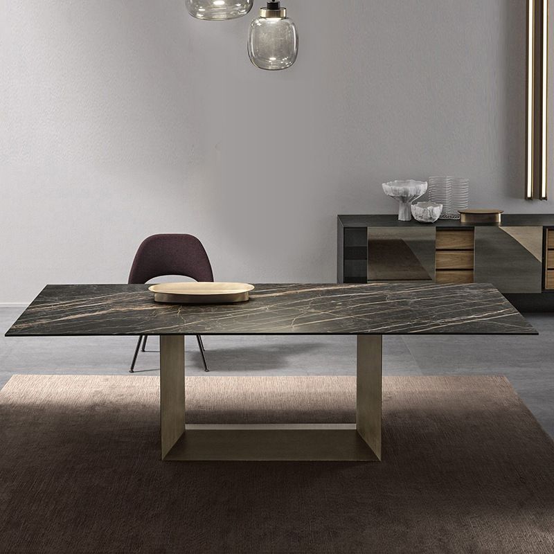 Stone Top Dining Table Rectangle Dining Table with Trestle Base