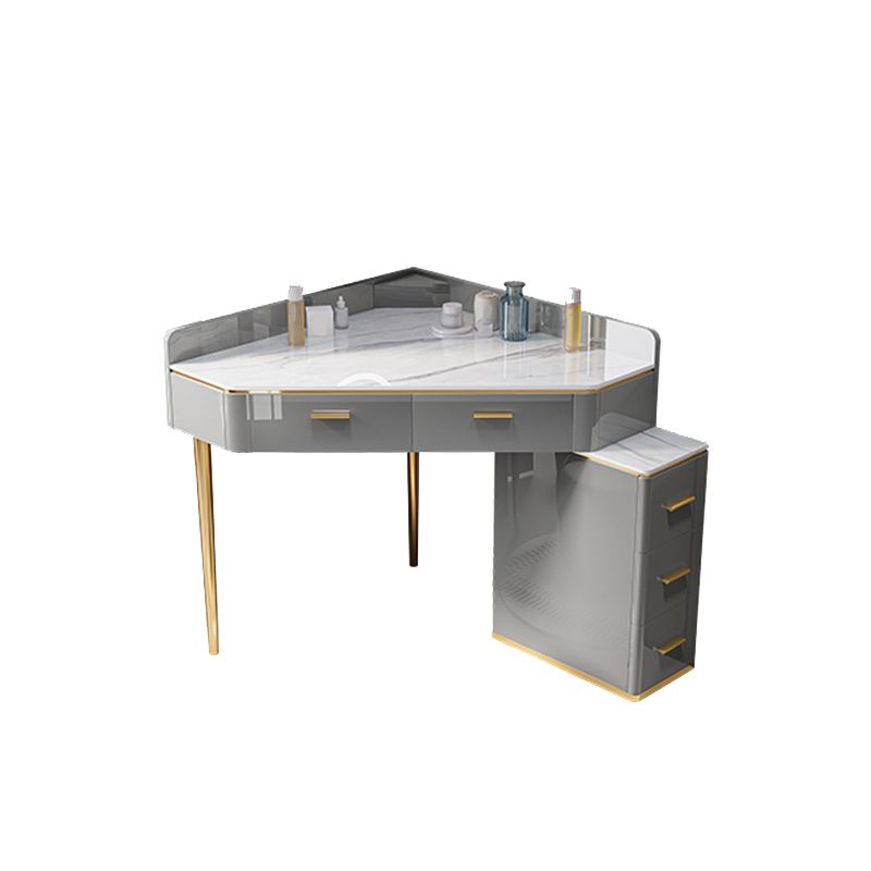 Glam Dressing Table Stool Set with Drawers, Slate Top Makeup Vanity Set