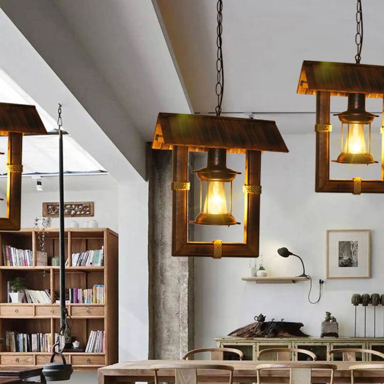 Bulbo único bambú de bambú retro luz colgante de estilo náutico lámpara de keroseno lámpara suspendida lámpara suspendida