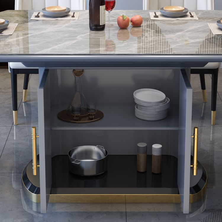 Contemporary Style Sintered Stone Dining Table with Self-Storing Leaf and Pedestal Base