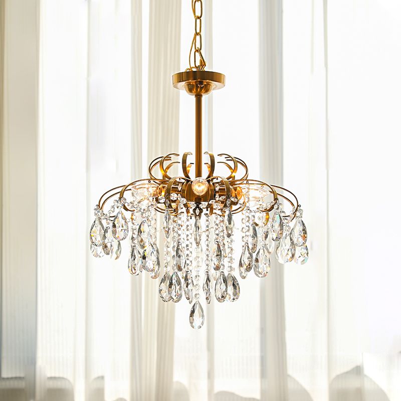 Traditional Chandelier Light Fixtures Multi-Head Crystal Suspension Pendant Lamps