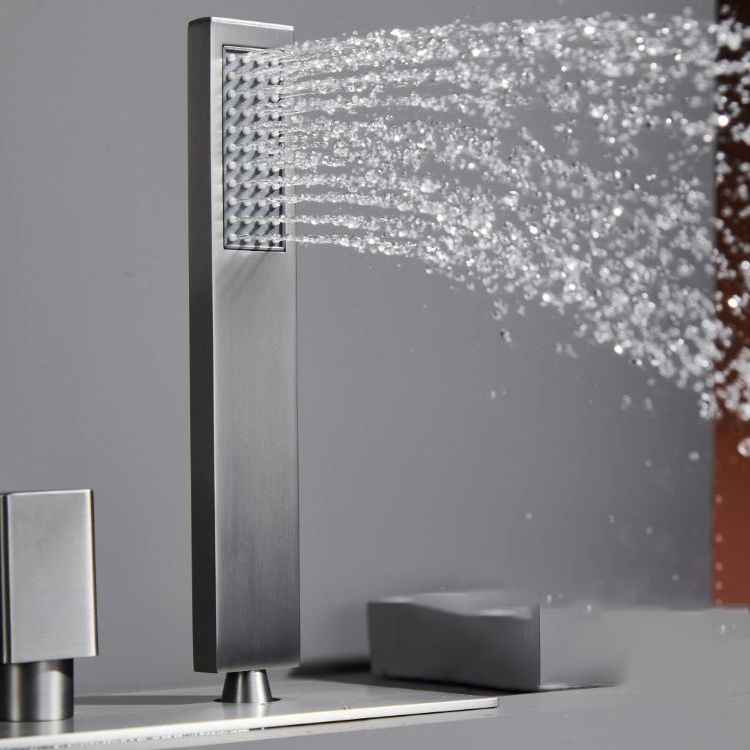 Modern Bath Faucet Trim Brass with Handheld Shower Deck-Mount Roman Bathtub Faucet