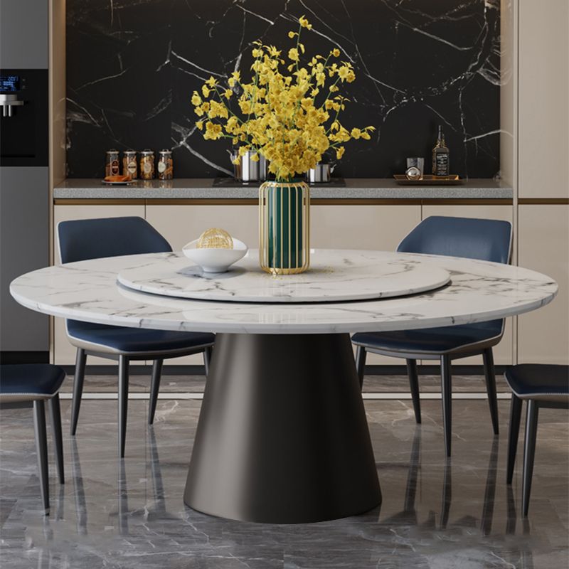 White-black Stone Round Table Turntable Home Furniture with Pedestal Base
