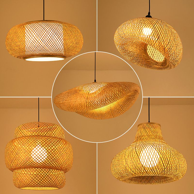Modern Hand-Woven Suspension Pendant Light Rattan 1 Light Pendant Light