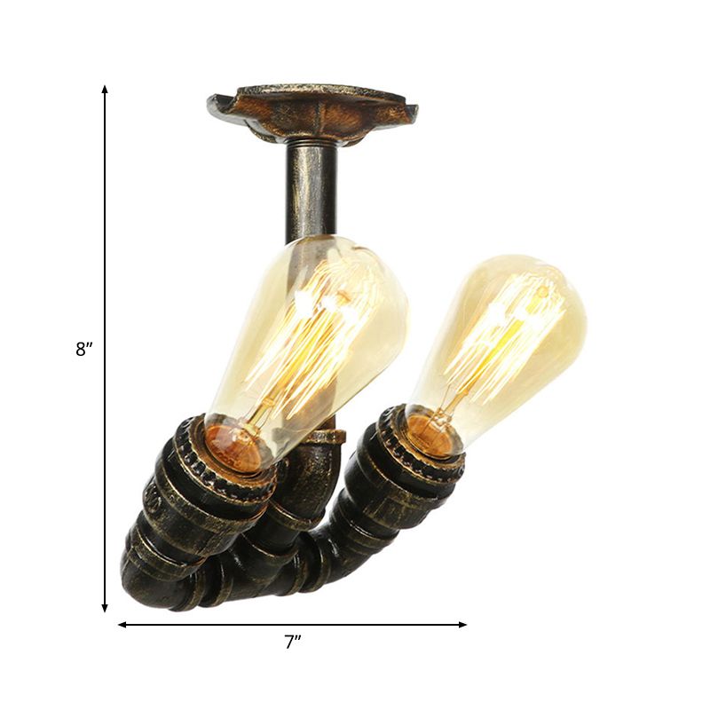 Tubo Semi descarga Industrial Metálico 2 luces Antiguas Luz montada de techo de bronce de latón/plateado antiguo/antiguo