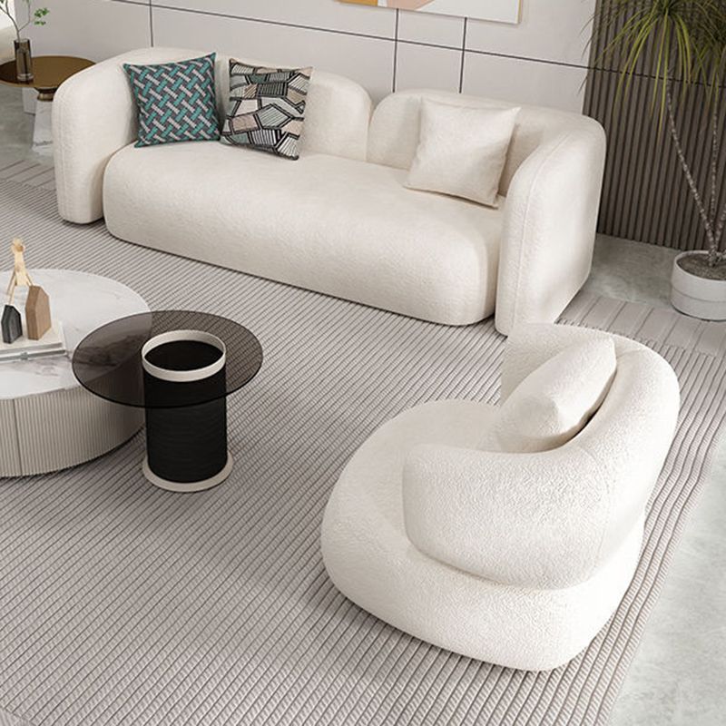 Tuxedo Arm Curved Sofa with Pillows Modern White Fabric Sofa