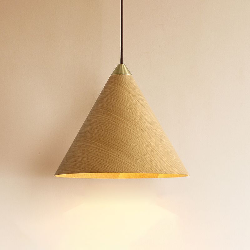 Cone Pendant Light Modern 1-Light Suspension Lamp with Wood Shade for Restaurant