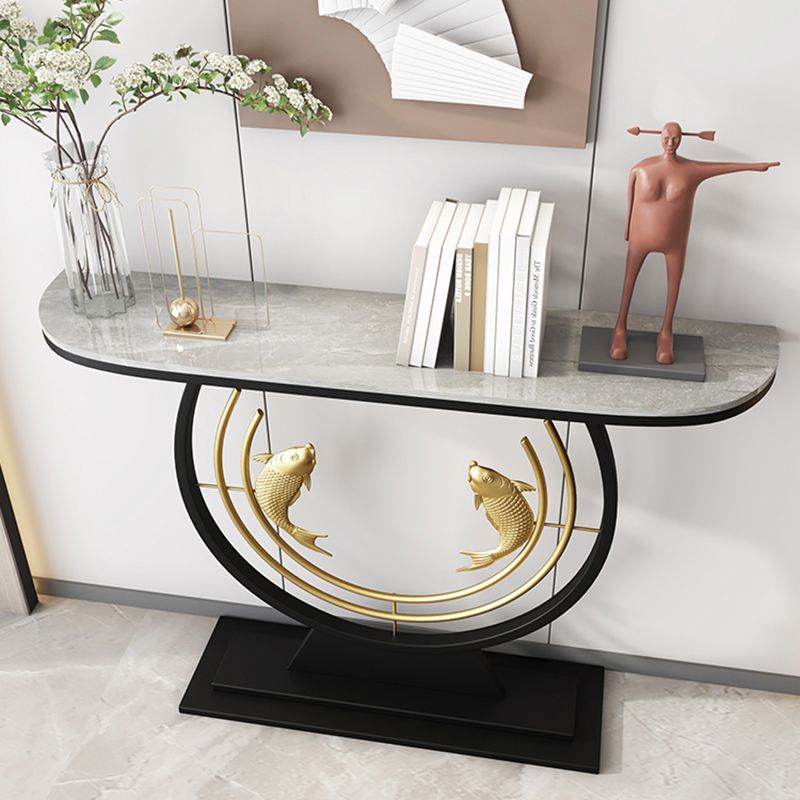 31.5" H Modern Console Accent Table Antique Finish Half Moon Console