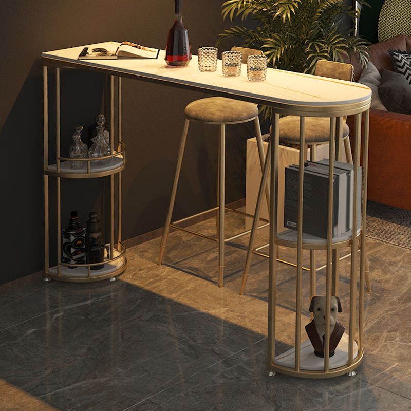 Indoor Oval Pub Dining Set 1/2/3 Pieces Stone and Metal Pub Set with Storage