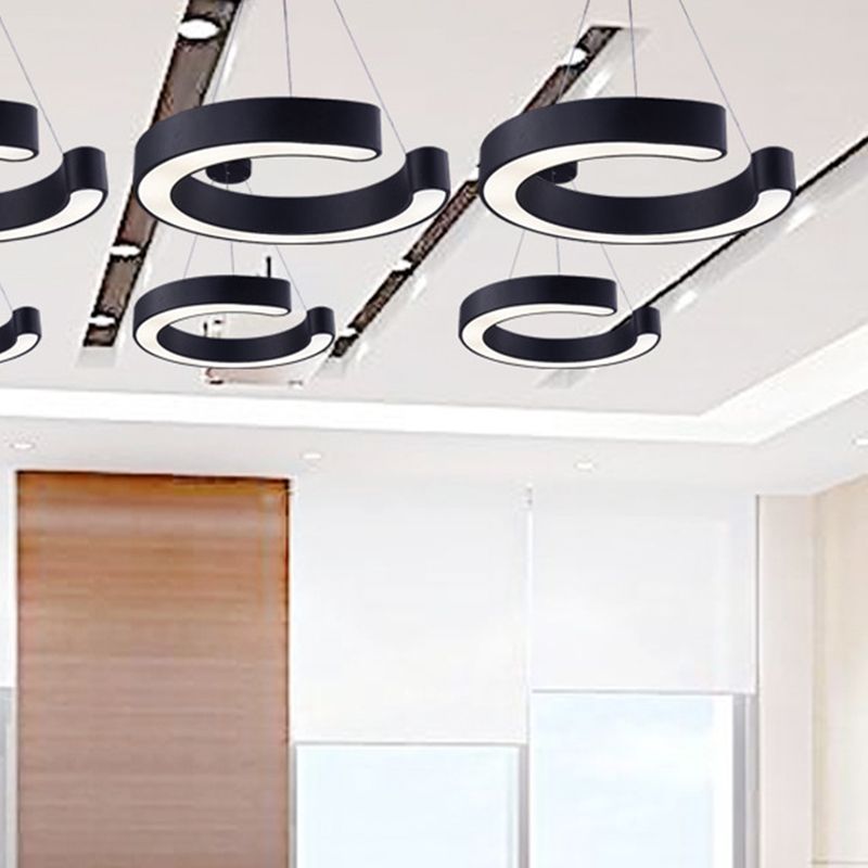 C Shaped Acrylic LED Pendant Minimalist Black/White Hanging Lamp in Warm/White Light, 21.5"/31.5" Wide